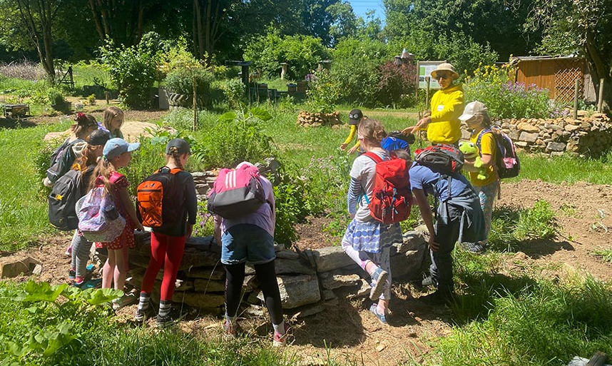 Gruppe besucht Bienenschutzgebiet in der Natur